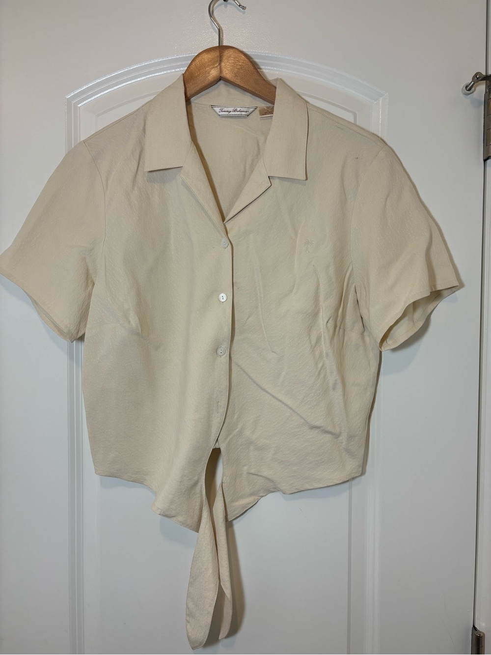 Tommy Bahama Cream Tie-Front Short Sleeve Button-Down